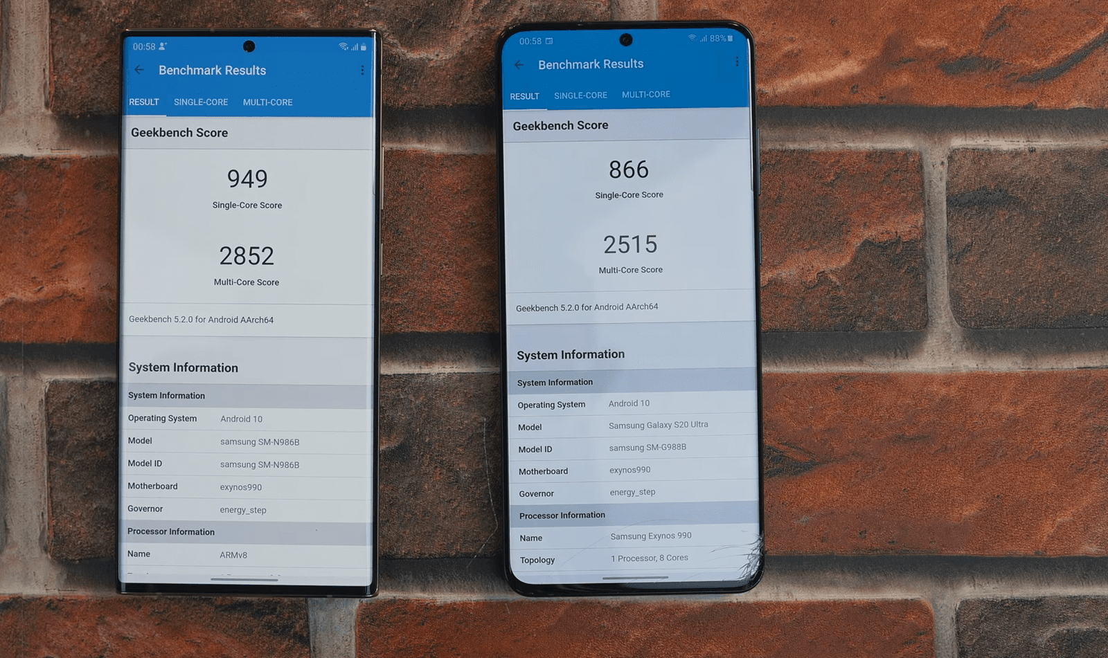 Samsung Galaxy Note 20 Ultra vs Galaxy S20 Ultra Geekbench