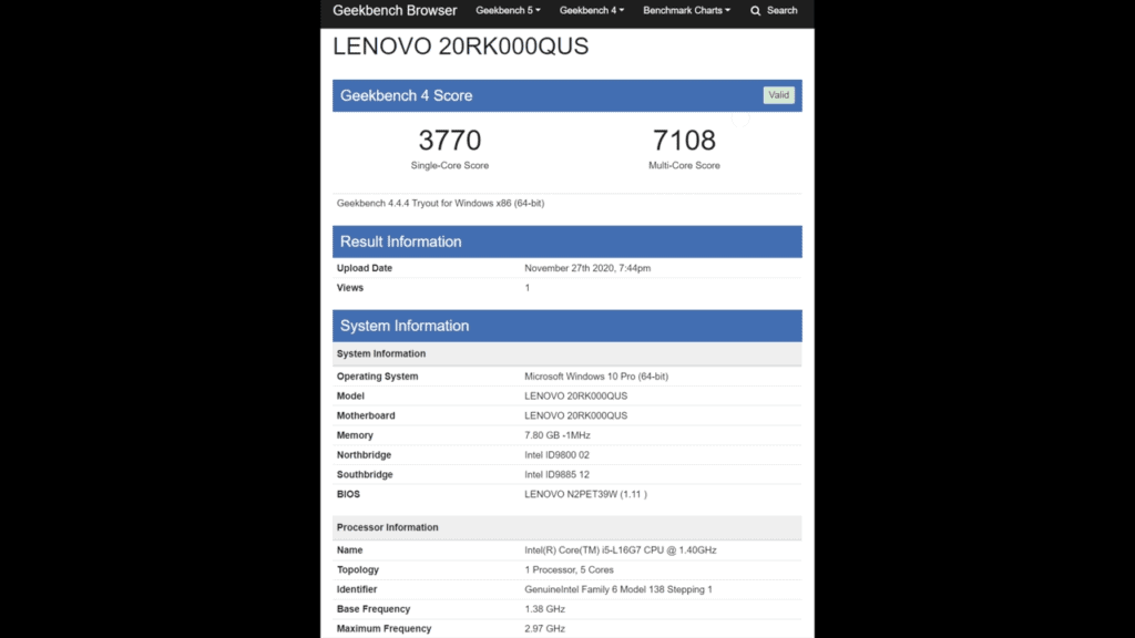 Lenovo ThinkPad X1 Fold Geekbench