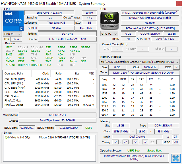 MSI Stealth 15M Test