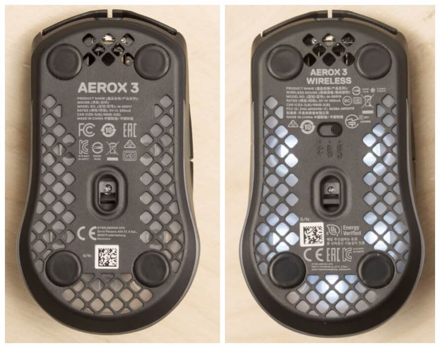 Steelseries Aerox 3 vs Aerox 3 Wireless Rear