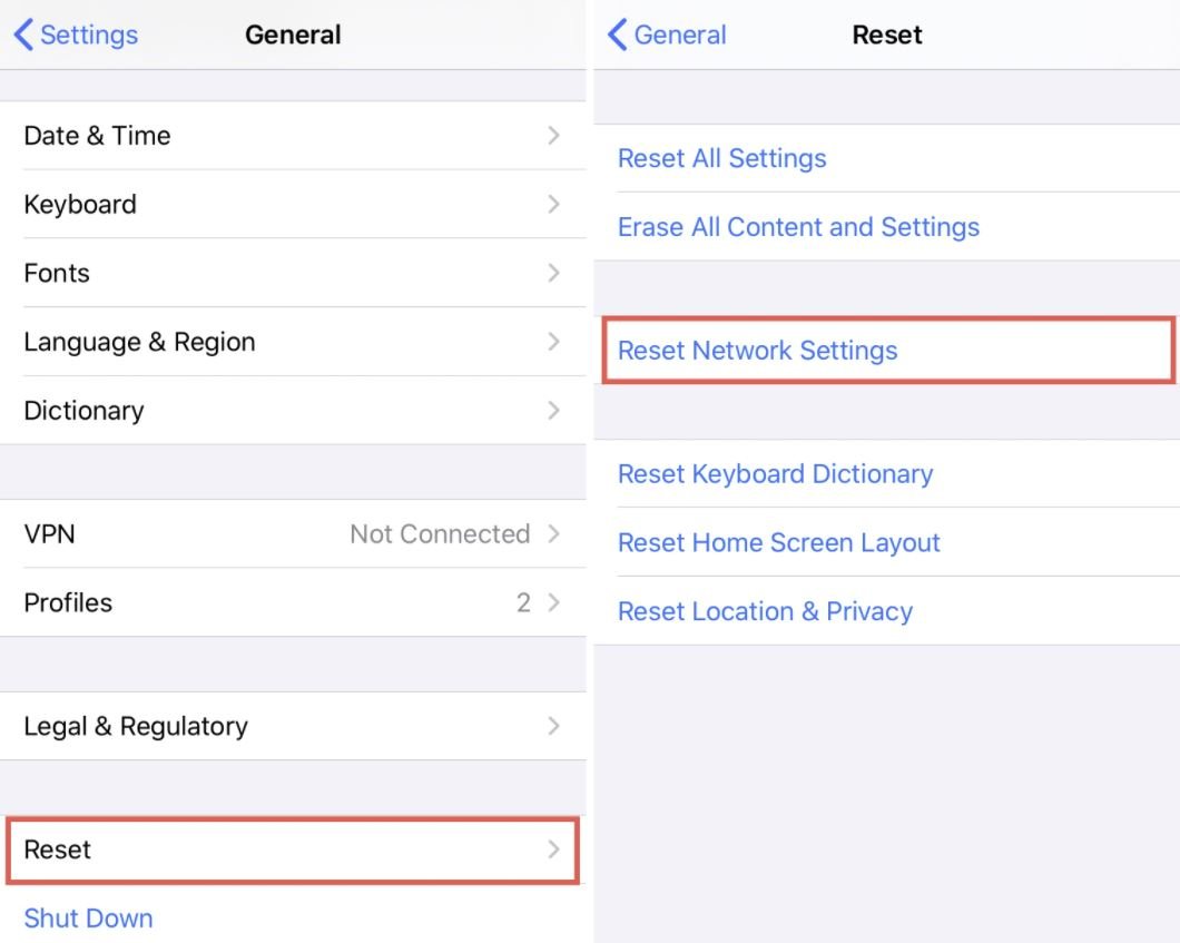 Reset the network settings