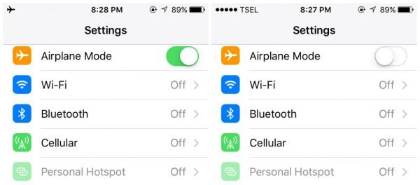 Switch airplane mode on off