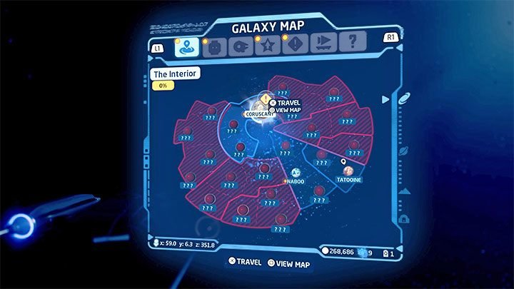 Unlocking and visiting locations on the galaxy map