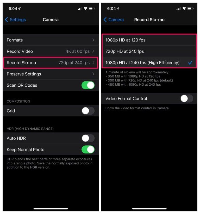 Change the resolution frame rate of slow motion video