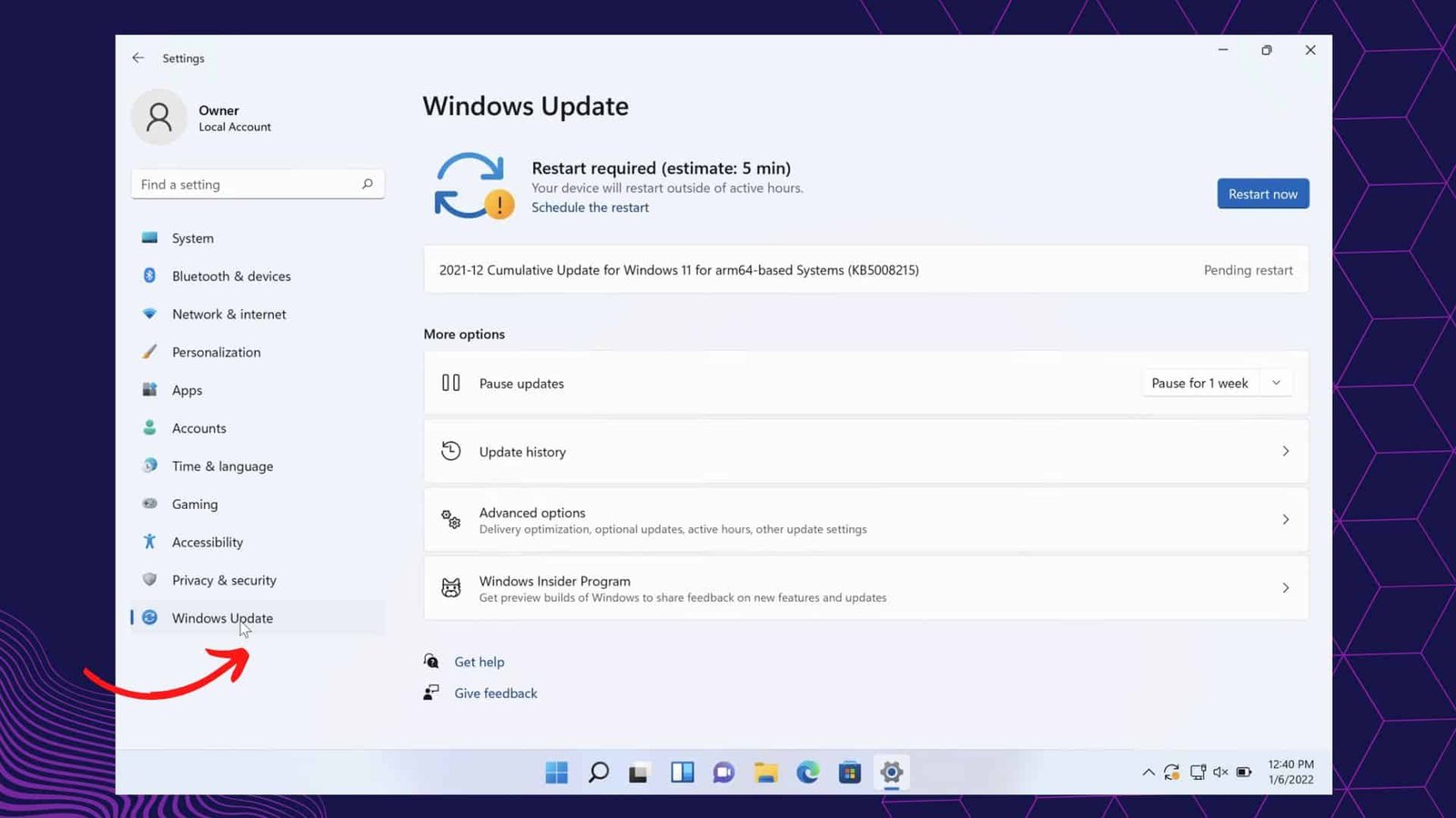 Schedule a restart for Windows Update