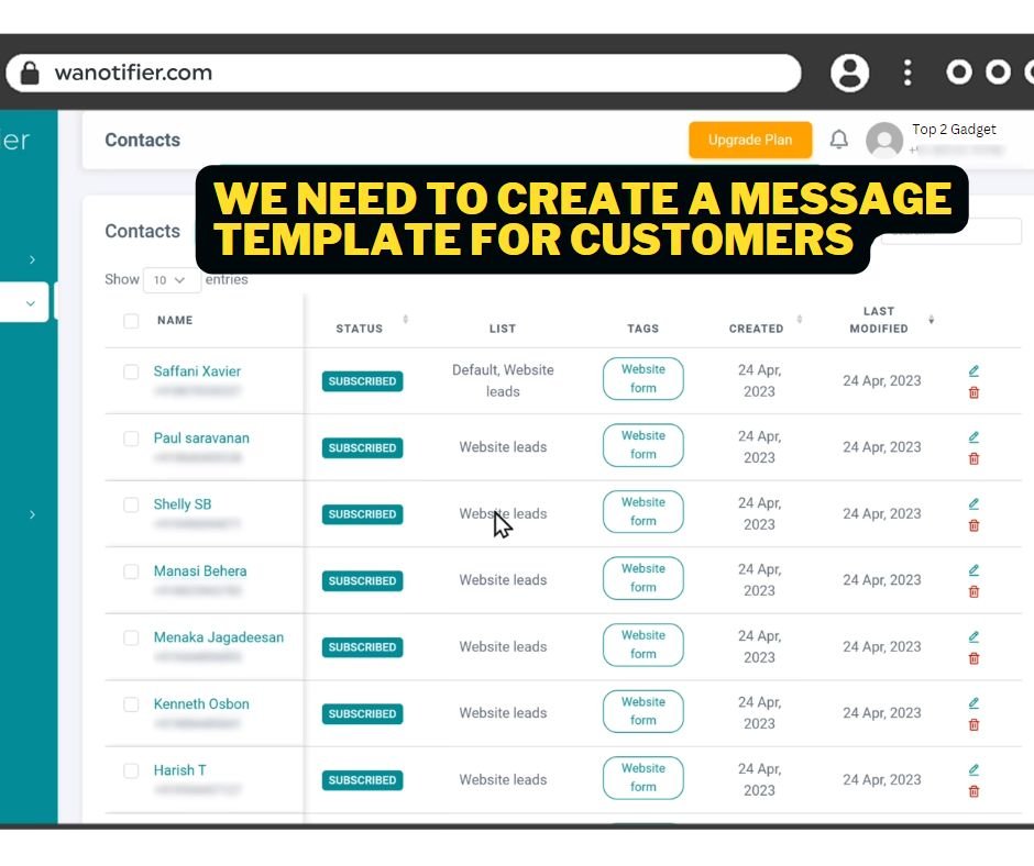 We need to create a message template for customers