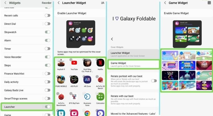 Select Game Widget on the I love page  Galaxy Foldable 