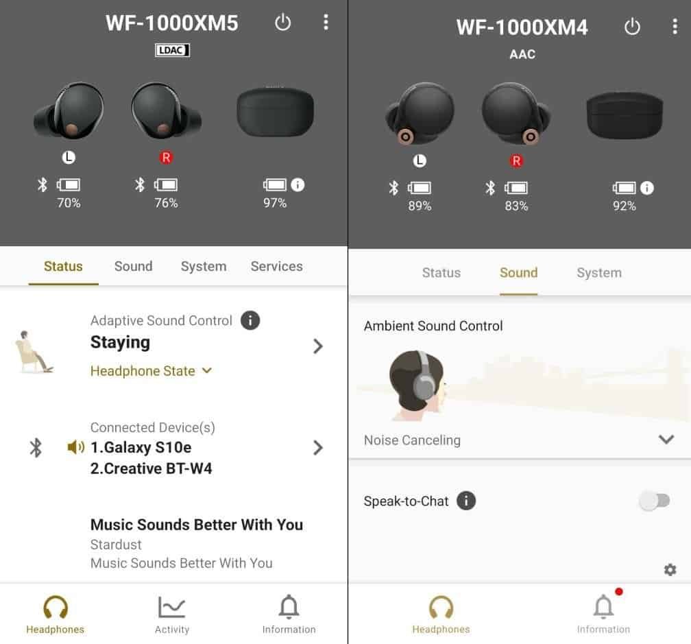 Sony WF 1000XM5 VS WF 1000XM4 Earbuds Quick Comparison 2024 App