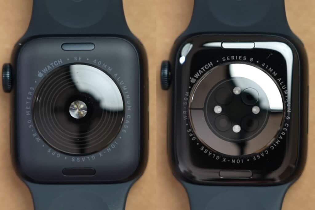 Apple Watch SE 2 vs Apple Watch Series 8 Rear Comparison