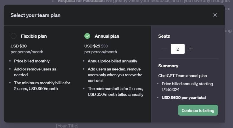 Select billing options